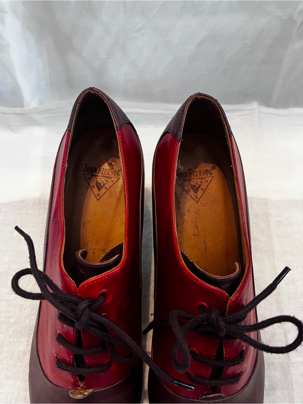 John Fluevog Burgundy and Red Lace-Up Heels - Picture 2 of 5